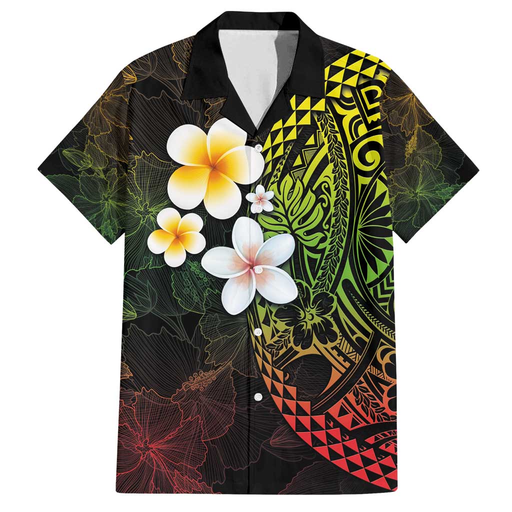Hawaiian Hibiscus and Plumeria Polynesian Tribal Tattoo Family Matching Tank Maxi Dress and Hawaiian Shirt Reggae Color