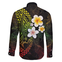 Hawaiian Hibiscus and Plumeria Polynesian Tribal Tattoo Family Matching Tank Maxi Dress and Hawaiian Shirt Reggae Color