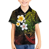 Hawaiian Hibiscus and Plumeria Polynesian Tribal Tattoo Family Matching Tank Maxi Dress and Hawaiian Shirt Reggae Color
