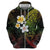 Hawaiian Hibiscus and Plumeria Polynesian Tribal Tattoo Hoodie Reggae Color