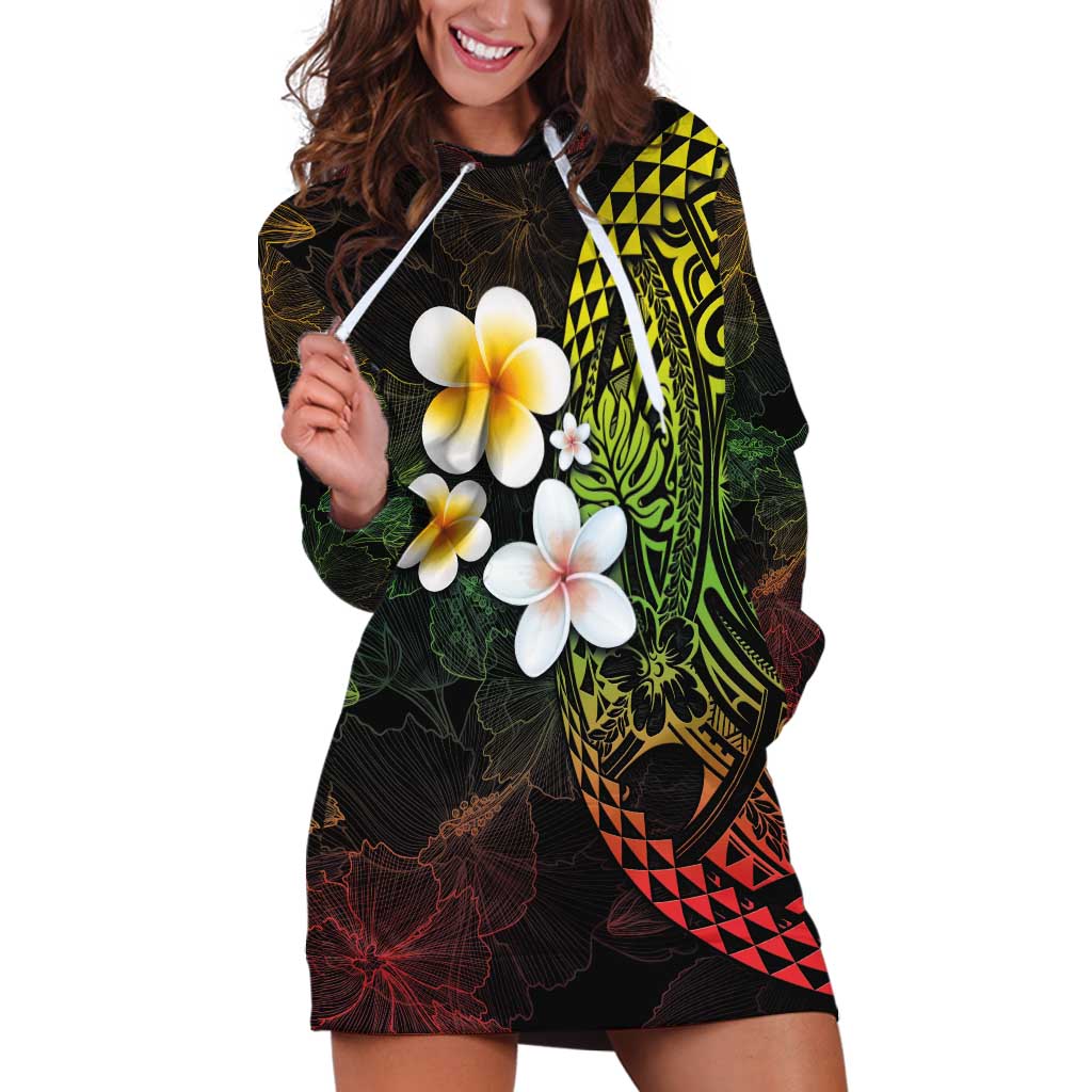 Hawaiian Hibiscus and Plumeria Polynesian Tribal Tattoo Hoodie Dress Reggae Color