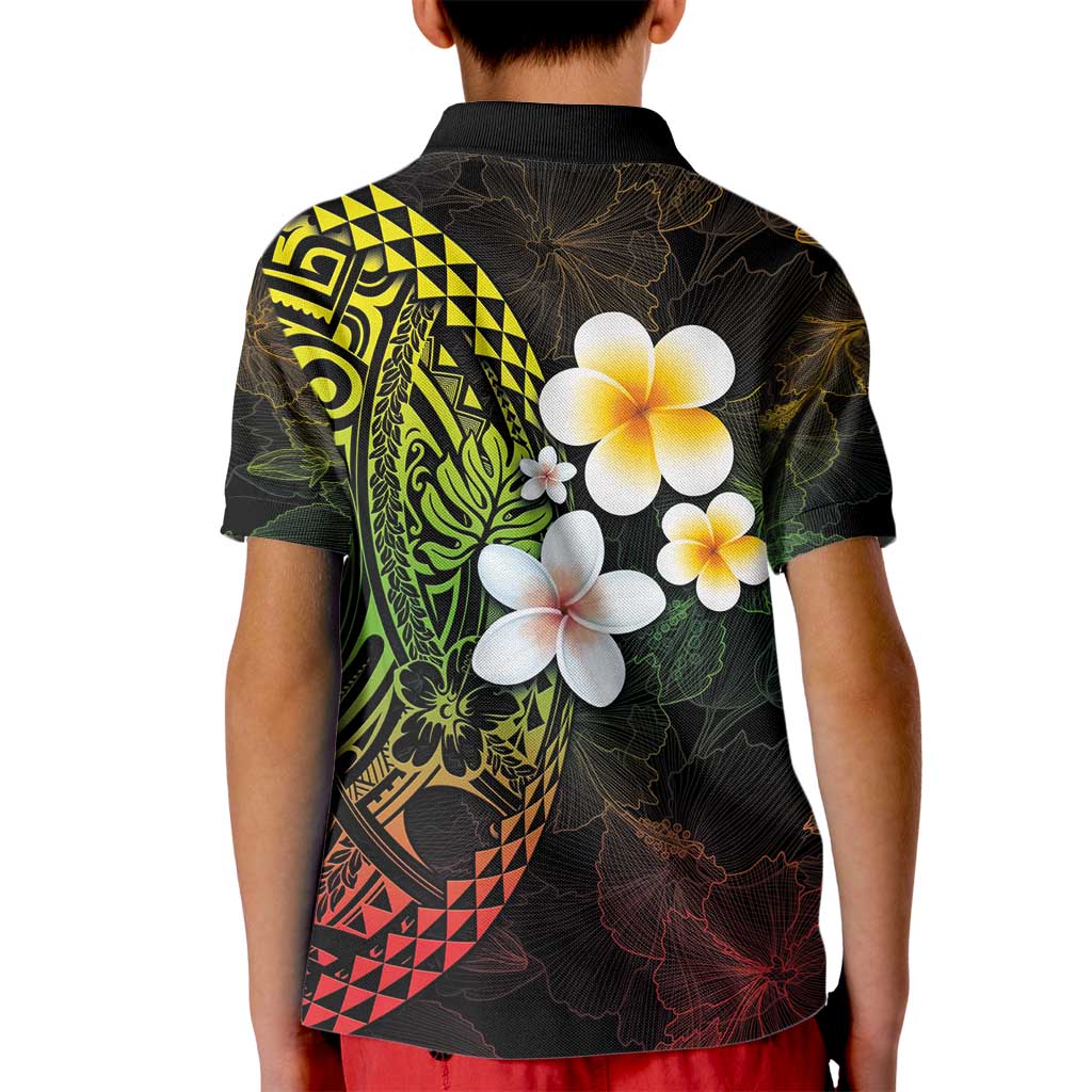 Hawaiian Hibiscus and Plumeria Polynesian Tribal Tattoo Kid Polo Shirt Reggae Color