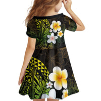 Hawaiian Hibiscus and Plumeria Polynesian Tribal Tattoo Kid Short Sleeve Dress Reggae Color