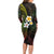 Hawaiian Hibiscus and Plumeria Polynesian Tribal Tattoo Long Sleeve Bodycon Dress Reggae Color