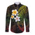 Hawaiian Hibiscus and Plumeria Polynesian Tribal Tattoo Long Sleeve Button Shirt Reggae Color