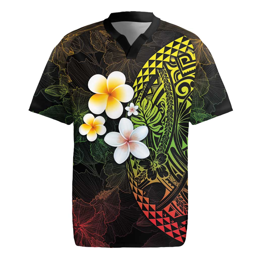 Hawaiian Hibiscus and Plumeria Polynesian Tribal Tattoo Rugby Jersey Reggae Color LT03 Reggae - Polynesian Pride