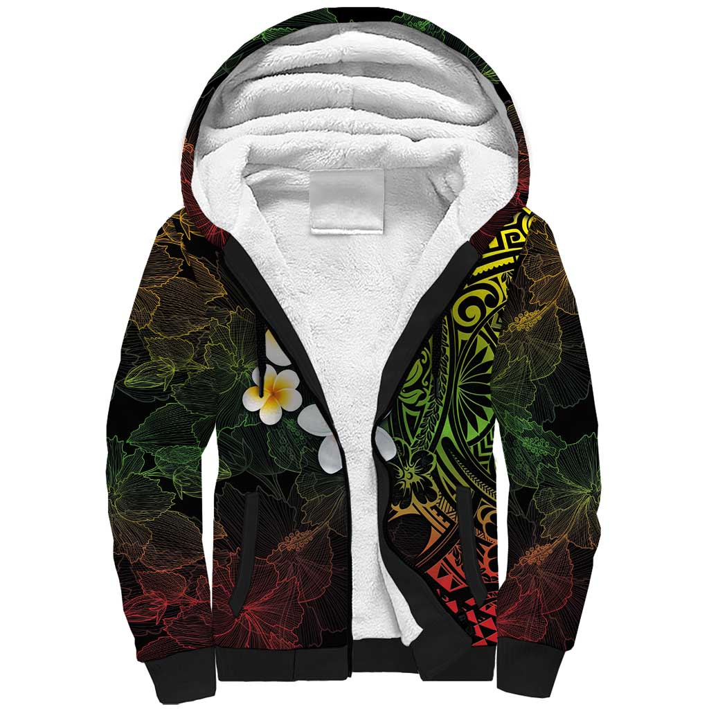 Hawaiian Hibiscus and Plumeria Polynesian Tribal Tattoo Sherpa Hoodie Reggae Color LT03 Unisex Reggae - Polynesian Pride