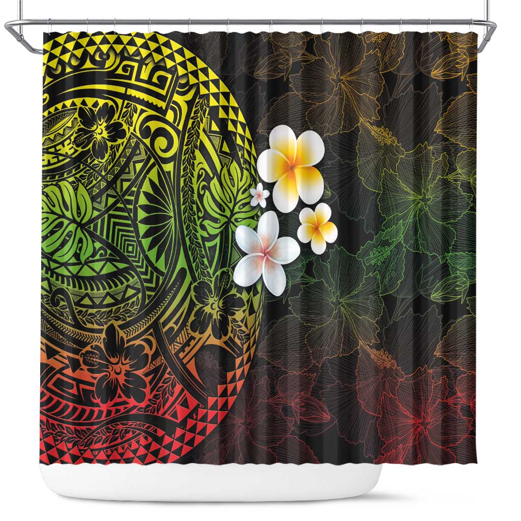 Hawaiian Hibiscus and Plumeria Polynesian Tribal Tattoo Shower Curtain Reggae Color