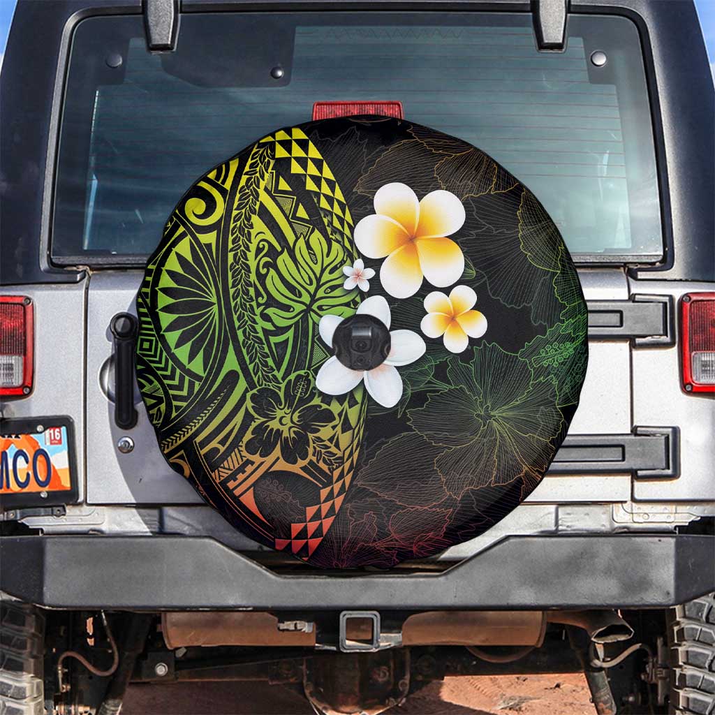 Hawaiian Hibiscus and Plumeria Polynesian Tribal Tattoo Spare Tire Cover Reggae Color