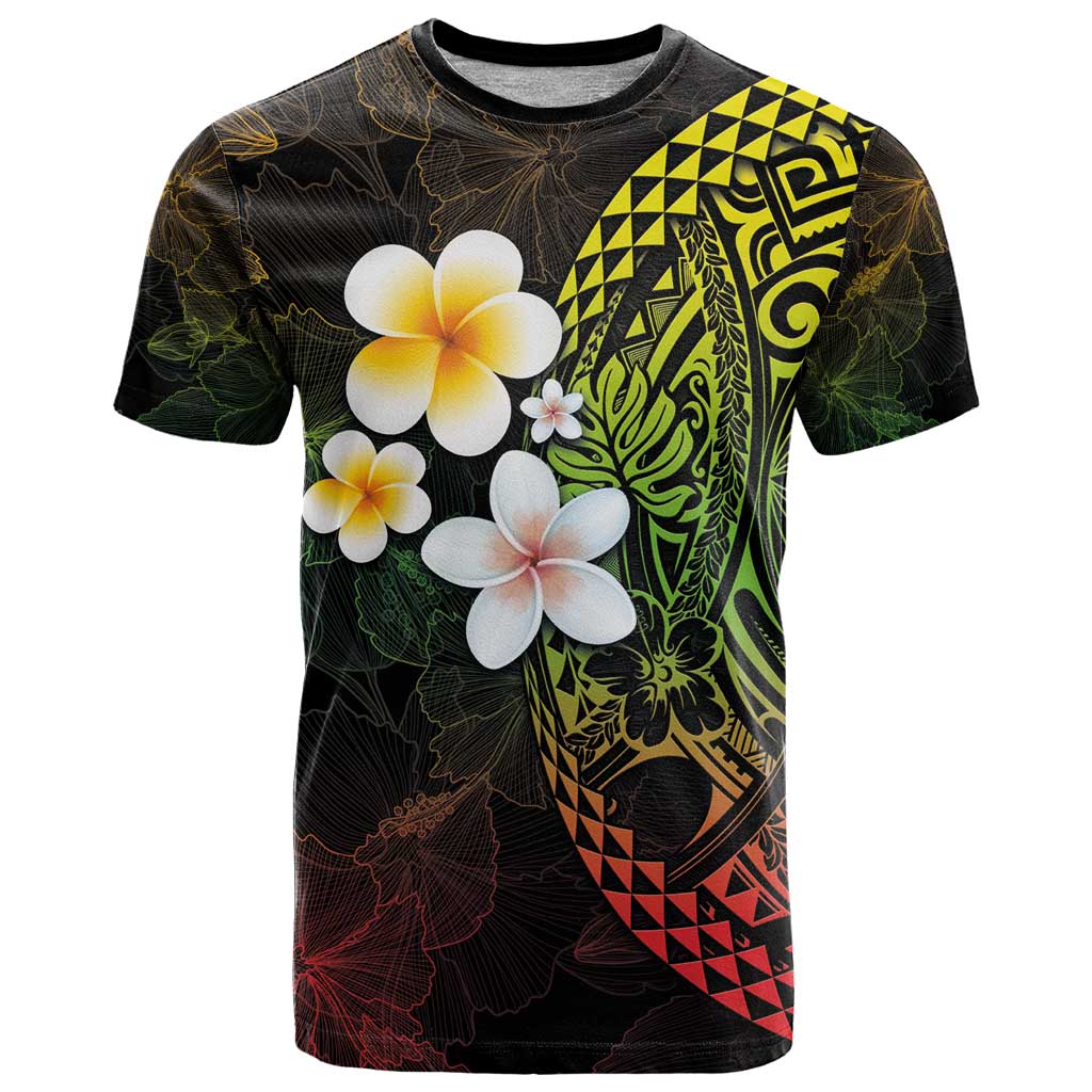 Hawaiian Hibiscus and Plumeria Polynesian Tribal Tattoo T Shirt Reggae Color