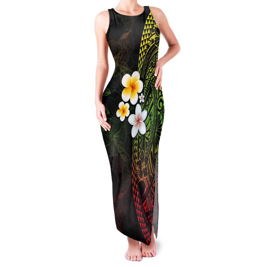 Hawaiian Hibiscus and Plumeria Polynesian Tribal Tattoo Tank Maxi Dress Reggae Color LT03 Women Reggae - Polynesian Pride
