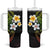 Hawaiian Hibiscus and Plumeria Polynesian Tribal Tattoo Tumbler With Handle Reggae Color