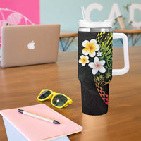 Hawaiian Hibiscus and Plumeria Polynesian Tribal Tattoo Tumbler With Handle Reggae Color