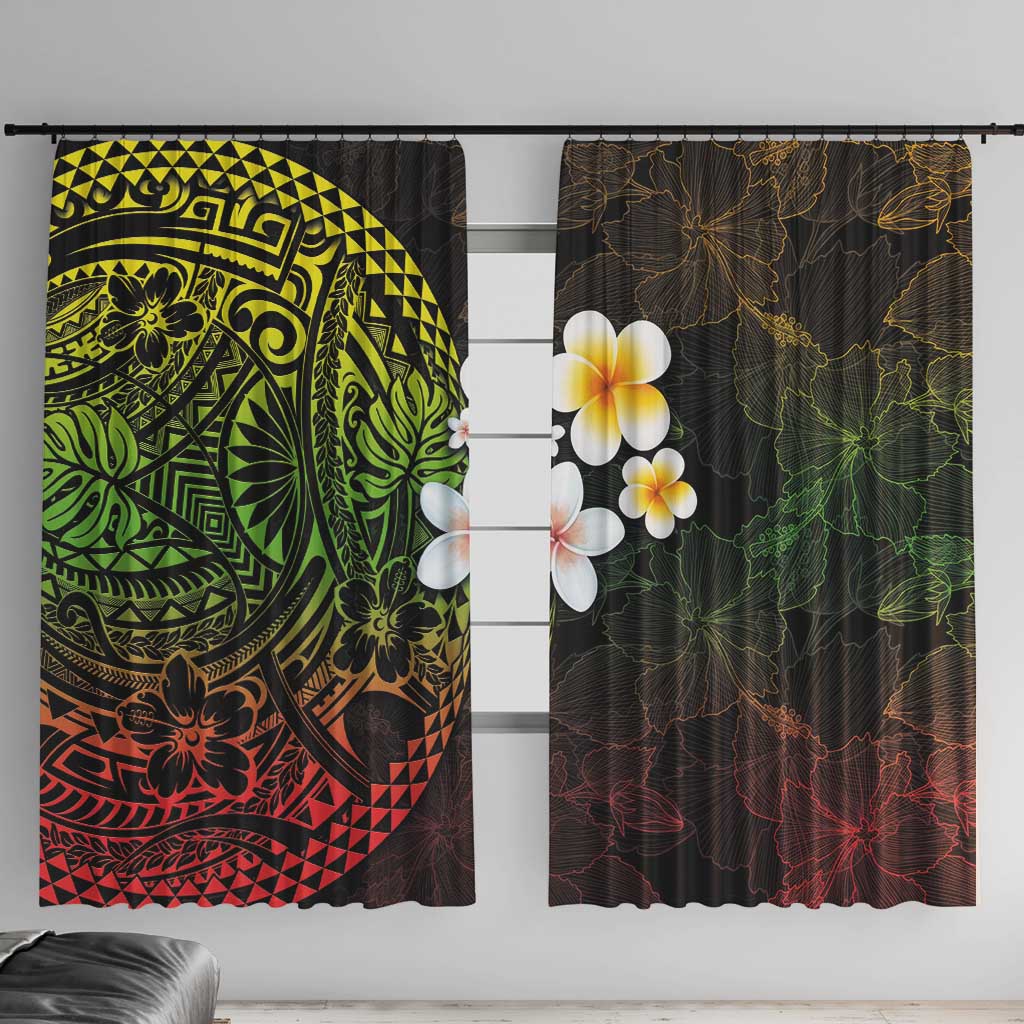 Hawaiian Hibiscus and Plumeria Polynesian Tribal Tattoo Window Curtain Reggae Color LT03 With Hooks Reggae - Polynesian Pride