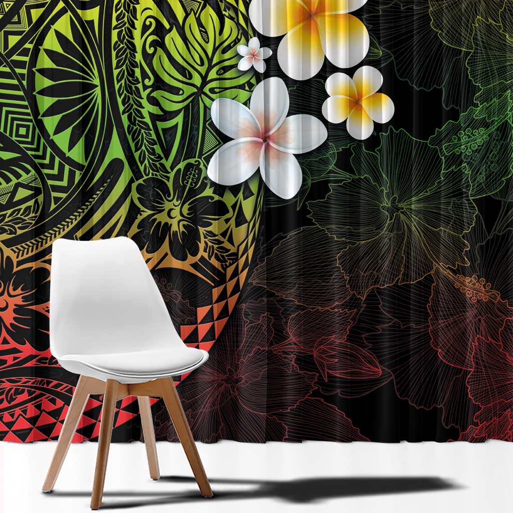 Hawaiian Hibiscus and Plumeria Polynesian Tribal Tattoo Window Curtain Reggae Color LT03 - Polynesian Pride