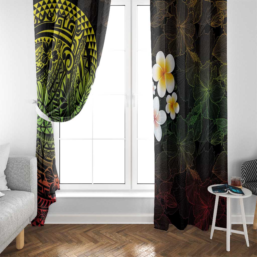 Hawaiian Hibiscus and Plumeria Polynesian Tribal Tattoo Window Curtain Reggae Color LT03 - Polynesian Pride