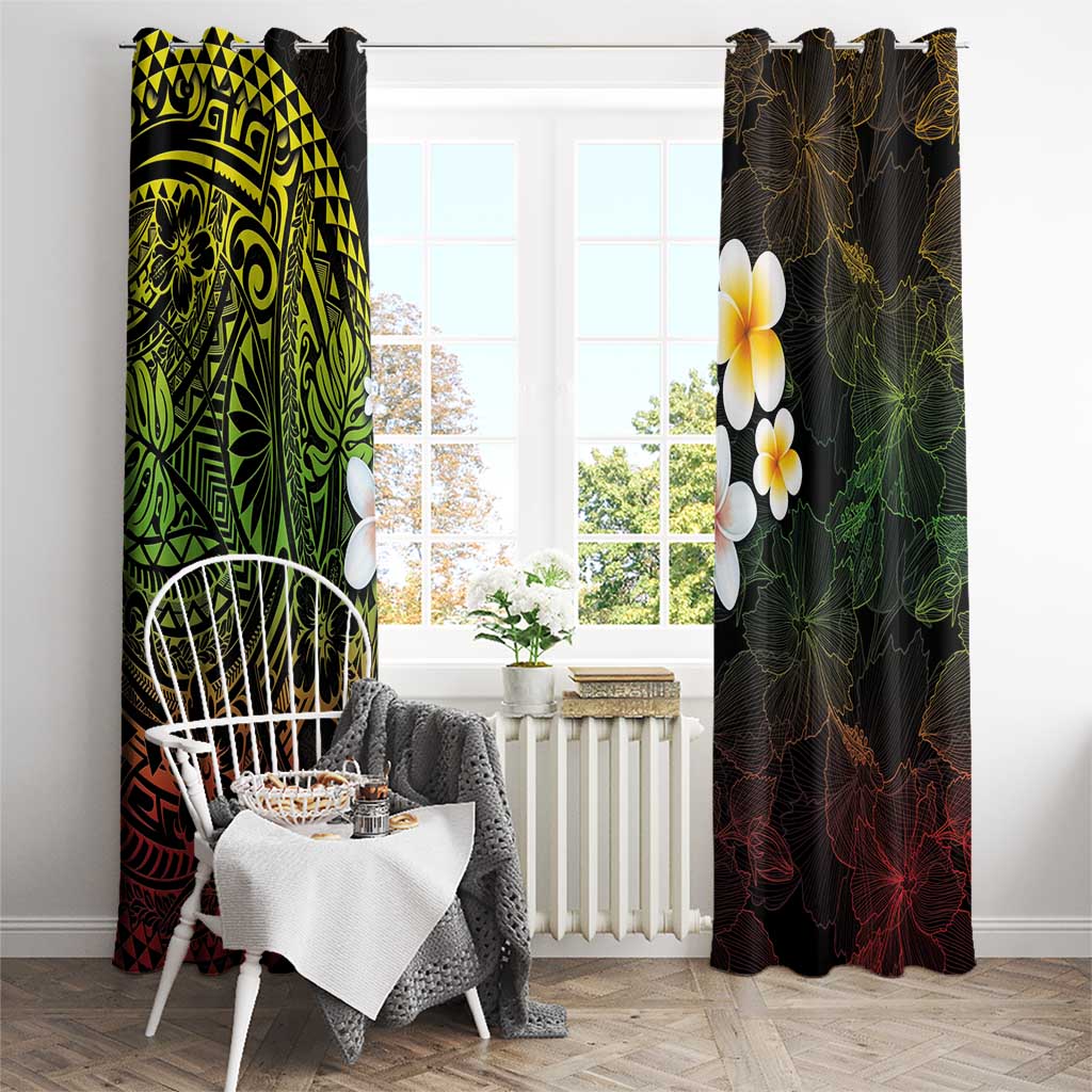 Hawaiian Hibiscus and Plumeria Polynesian Tribal Tattoo Window Curtain Reggae Color LT03 - Polynesian Pride