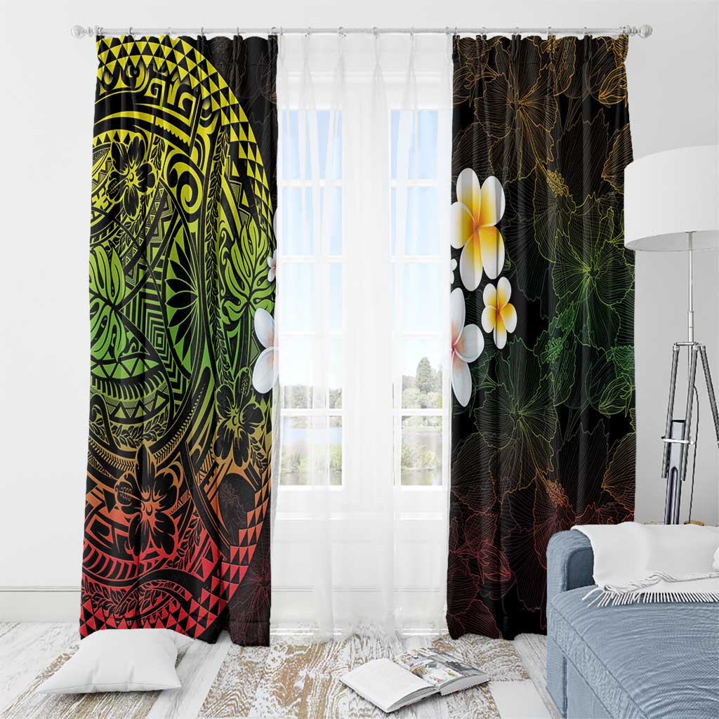 Hawaiian Hibiscus and Plumeria Polynesian Tribal Tattoo Window Curtain Reggae Color LT03 - Polynesian Pride