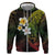 Hawaiian Hibiscus and Plumeria Polynesian Tribal Tattoo Zip Hoodie Reggae Color