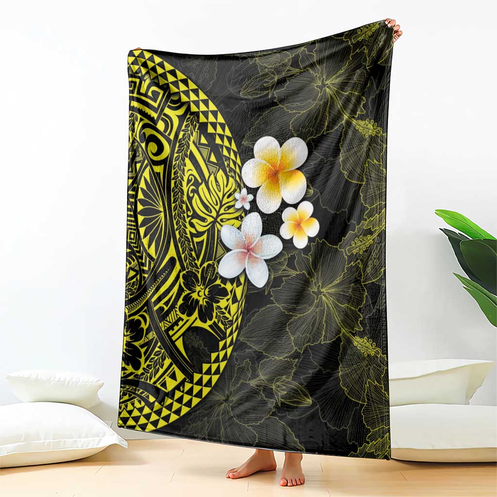 Hawaiian Hibiscus and Plumeria Polynesian Tribal Tattoo Blanket Yellow Color LT03 - Polynesian Pride