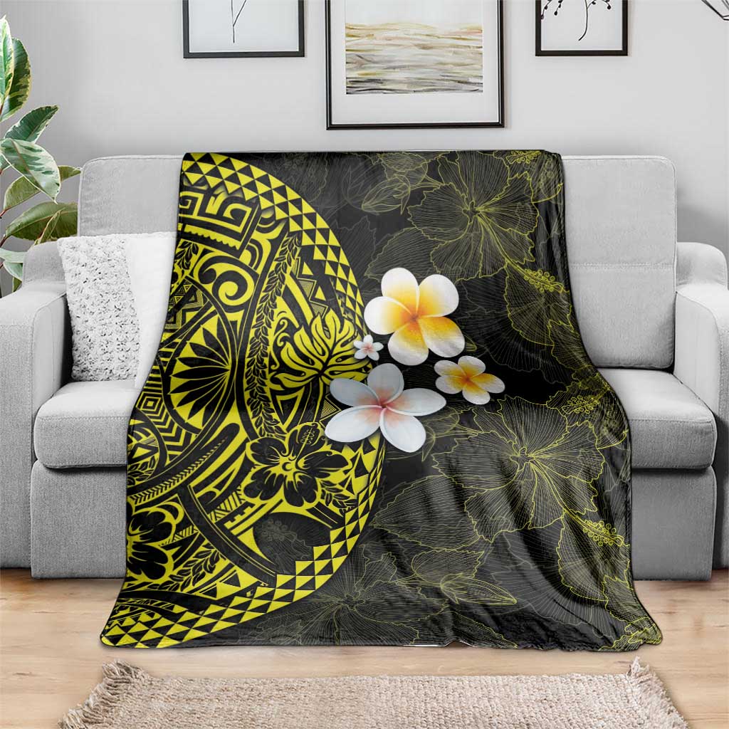 Hawaiian Hibiscus and Plumeria Polynesian Tribal Tattoo Blanket Yellow Color LT03 - Polynesian Pride
