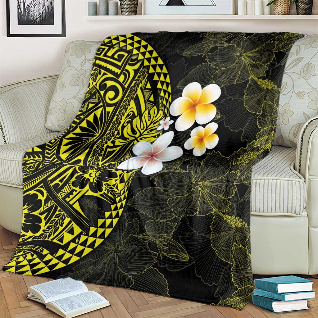Hawaiian Hibiscus and Plumeria Polynesian Tribal Tattoo Blanket Yellow Color LT03 - Polynesian Pride