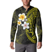 Hawaiian Hibiscus and Plumeria Polynesian Tribal Tattoo Button Sweatshirt Yellow Color LT03 - Polynesian Pride
