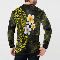 Hawaiian Hibiscus and Plumeria Polynesian Tribal Tattoo Button Sweatshirt Yellow Color LT03 - Polynesian Pride