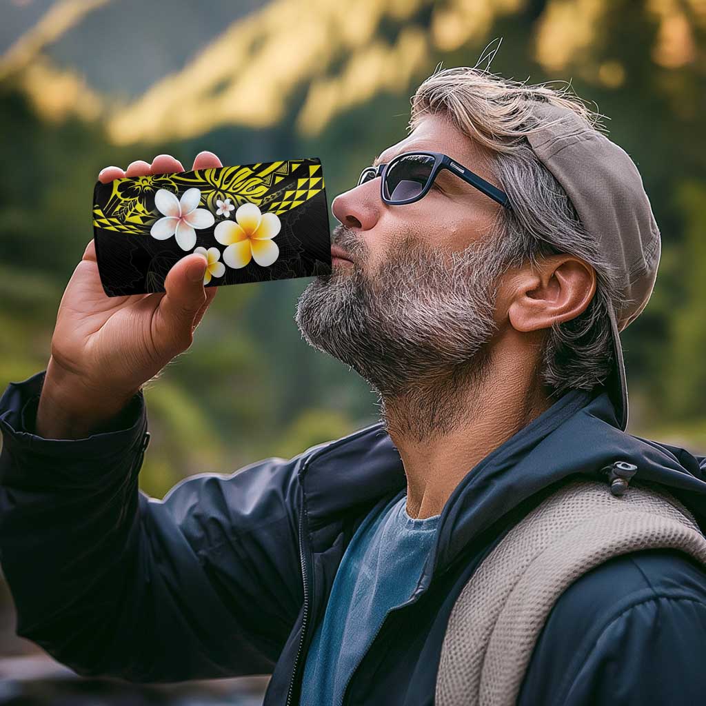 Hawaiian Hibiscus and Plumeria Polynesian Tribal Tattoo 4 in 1 Can Cooler Tumbler Yellow Color