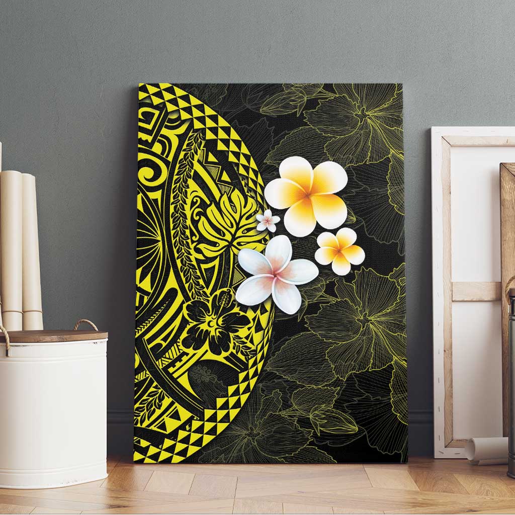 Hawaiian Hibiscus and Plumeria Polynesian Tribal Tattoo Canvas Wall Art Yellow Color LT03 - Polynesian Pride