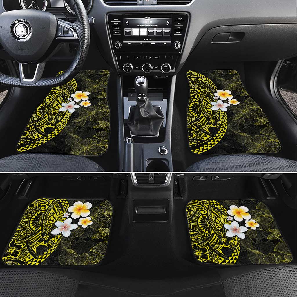 Hawaiian Hibiscus and Plumeria Polynesian Tribal Tattoo Car Mats Yellow Color