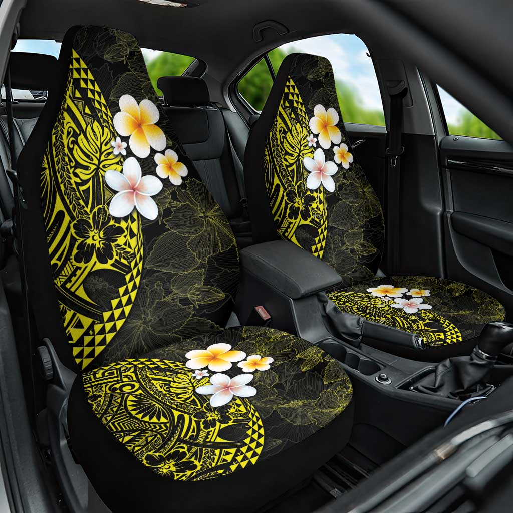 Hawaiian Hibiscus and Plumeria Polynesian Tribal Tattoo Car Seat Cover Yellow Color