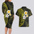 Hawaiian Hibiscus and Plumeria Polynesian Tribal Tattoo Couples Matching Long Sleeve Bodycon Dress and Hawaiian Shirt Yellow Color