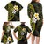 Hawaiian Hibiscus and Plumeria Polynesian Tribal Tattoo Family Matching Long Sleeve Bodycon Dress and Hawaiian Shirt Yellow Color