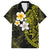 Hawaiian Hibiscus and Plumeria Polynesian Tribal Tattoo Family Matching Long Sleeve Bodycon Dress and Hawaiian Shirt Yellow Color