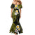 Hawaiian Hibiscus and Plumeria Polynesian Tribal Tattoo Family Matching Mermaid Dress and Hawaiian Shirt Yellow Color