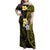 Hawaiian Hibiscus and Plumeria Polynesian Tribal Tattoo Family Matching Off Shoulder Maxi Dress and Hawaiian Shirt Yellow Color