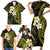 Hawaiian Hibiscus and Plumeria Polynesian Tribal Tattoo Family Matching Short Sleeve Bodycon Dress and Hawaiian Shirt Yellow Color