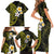 Hawaiian Hibiscus and Plumeria Polynesian Tribal Tattoo Family Matching Short Sleeve Bodycon Dress and Hawaiian Shirt Yellow Color