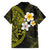 Hawaiian Hibiscus and Plumeria Polynesian Tribal Tattoo Family Matching Short Sleeve Bodycon Dress and Hawaiian Shirt Yellow Color