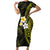 Hawaiian Hibiscus and Plumeria Polynesian Tribal Tattoo Family Matching Short Sleeve Bodycon Dress and Hawaiian Shirt Yellow Color