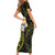 Hawaiian Hibiscus and Plumeria Polynesian Tribal Tattoo Family Matching Short Sleeve Bodycon Dress and Hawaiian Shirt Yellow Color