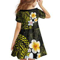 Hawaiian Hibiscus and Plumeria Polynesian Tribal Tattoo Family Matching Tank Maxi Dress and Hawaiian Shirt Yellow Color