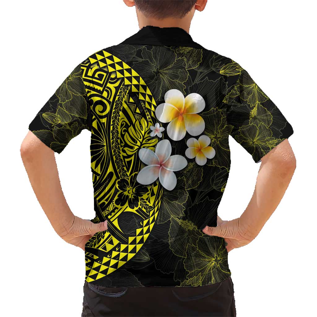 Hawaiian Hibiscus and Plumeria Polynesian Tribal Tattoo Hawaiian Shirt Yellow Color