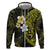 Hawaiian Hibiscus and Plumeria Polynesian Tribal Tattoo Hoodie Yellow Color