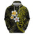 Hawaiian Hibiscus and Plumeria Polynesian Tribal Tattoo Hoodie Yellow Color