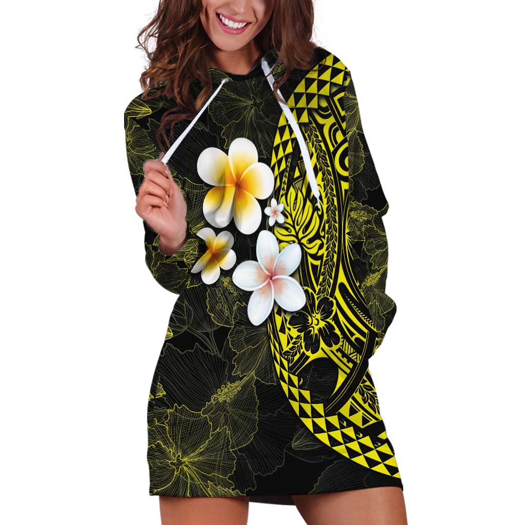 Hawaiian Hibiscus and Plumeria Polynesian Tribal Tattoo Hoodie Dress Yellow Color LT03 Yellow - Polynesian Pride