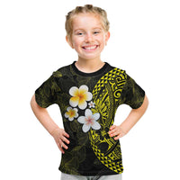 Hawaiian Hibiscus and Plumeria Polynesian Tribal Tattoo Kid T Shirt Yellow Color
