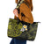 Hawaiian Hibiscus and Plumeria Polynesian Tribal Tattoo Leather Tote Bag Yellow Color