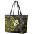 Hawaiian Hibiscus and Plumeria Polynesian Tribal Tattoo Leather Tote Bag Yellow Color